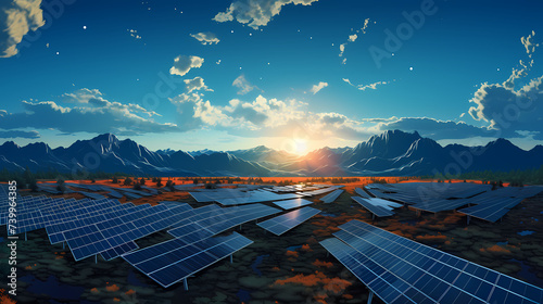 Solar panels and blue sky, photovoltaic background