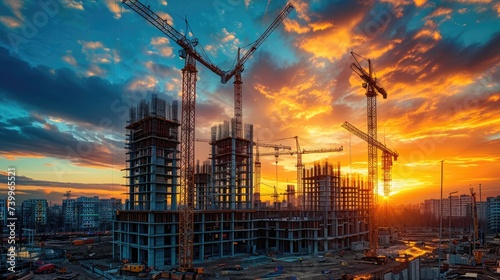 building tower under construction, industrial development, construction site engineering photo