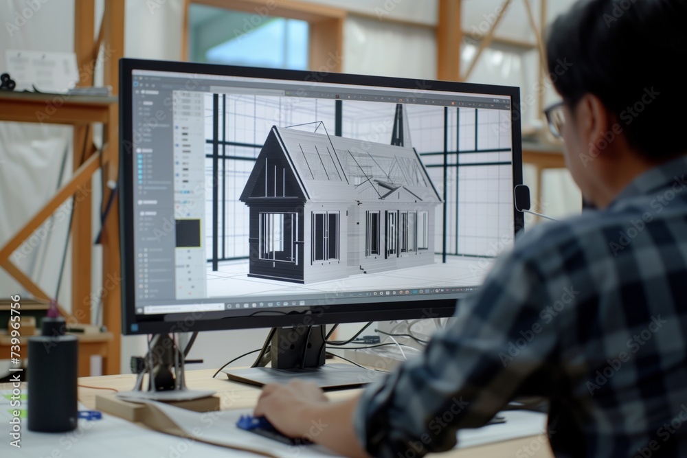 architect designing a 3dprinted house on a computer architect designing a 3dprinted house on a computer