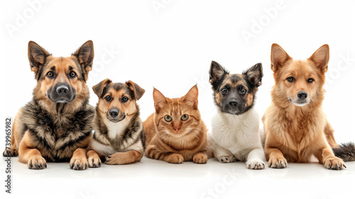 banner of portrait of cats and dogs on the white background, Advertising for a veterinary clinic or animal shelter 