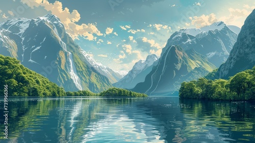 New Zealands Milford Sound its majestic peaks and waterfalls delicately crafted in a paper cut scene Oceanias natural wonder photo