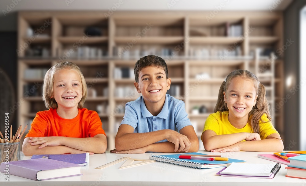 Fototapeta premium Little kids happy studying in school