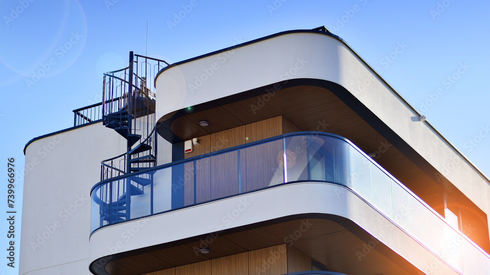 Fototapeta premium Modern architecture of urban residential apartment building. Apartment building exterior, residential house facade.