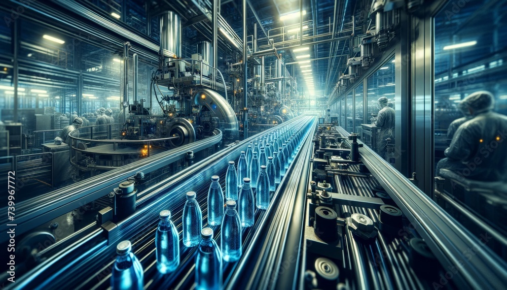 Futuristic Conveyor Belt in Industrial Manufacturing Plant