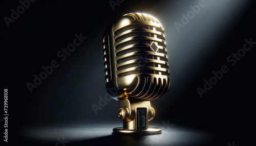 Vintage Golden Microphone on Dark Background