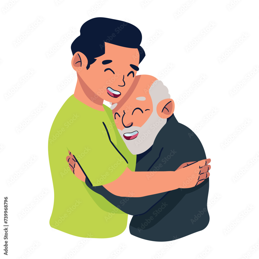 old father and son embracing