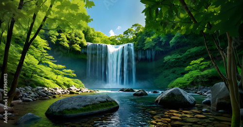 waterfall  water  nature  forest  Generative AI 