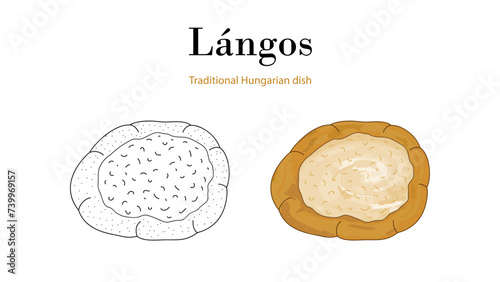 Langos is a traditional Hungarian dish. It is often served with garlic and cheese