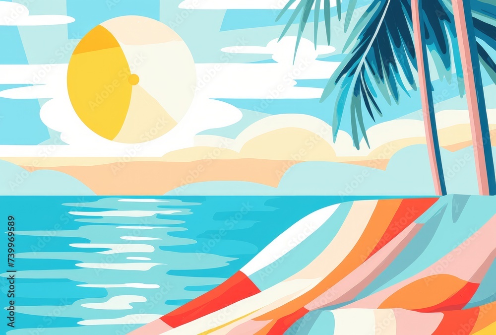 Serene Beach Escape: Palm Shadows and Sunshine Rendered - Generative AI