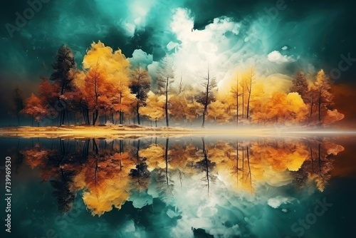 Autumn Reflections  A Surreal Lakescape Crafted - Generative AI