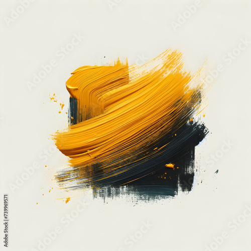 Yellow paint brush stroke isolated on white background