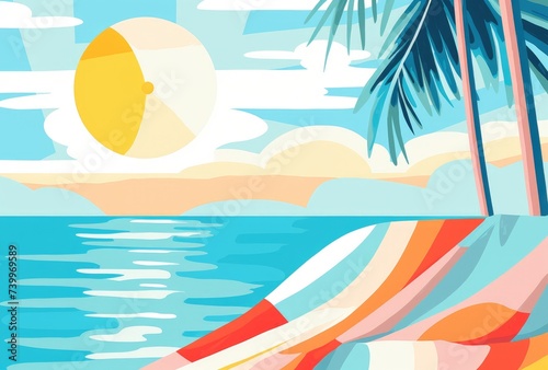 Serene Beach Escape  Palm Shadows and Sunshine Rendered - Generative AI