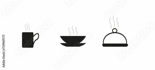 icons hot food concept, food and drinks icon set, flat illustration