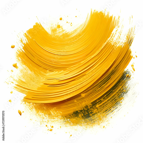 Yellow paint brush stroke isolated on white background