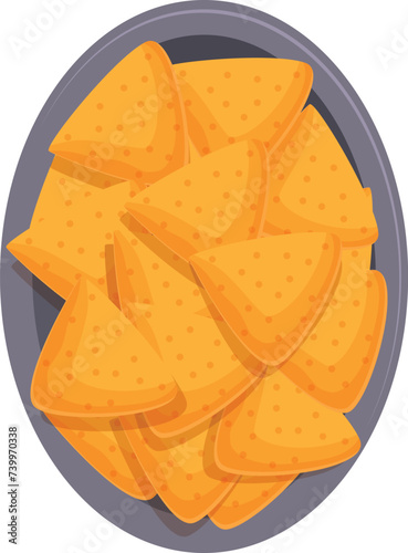 Top view nachos food icon cartoon vector. Mexican traditional cuisine. Bowl potato