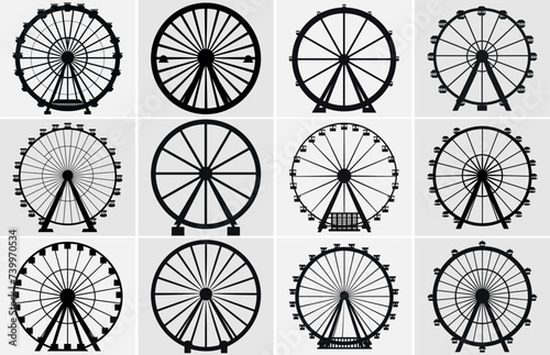 Set of silhouettes Ferris Wheel. Ferris wheel Vector illustration. photo