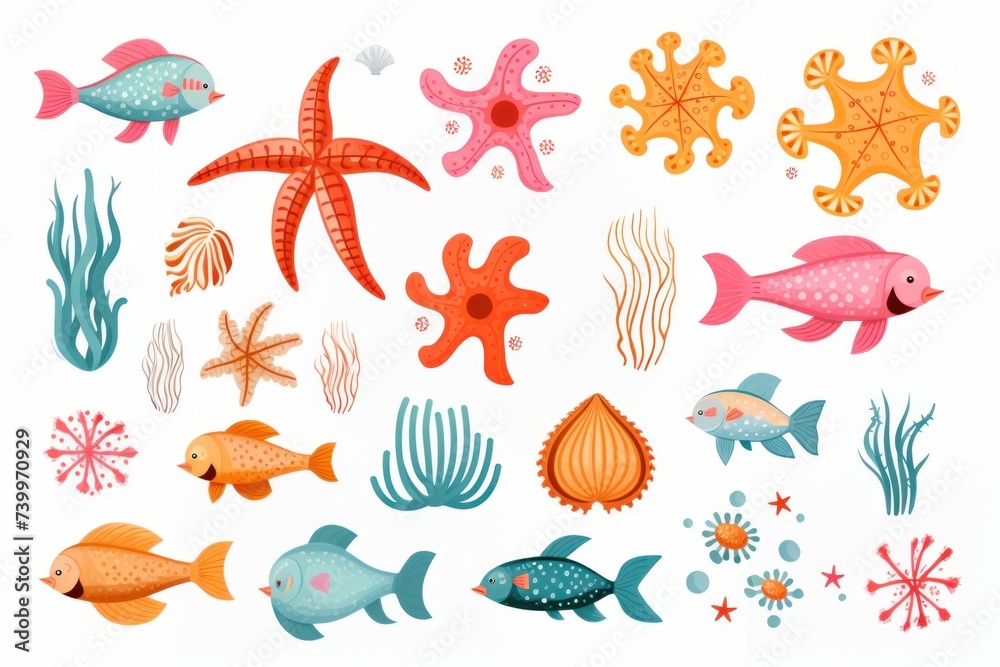 Sea animals, doodle cartoon set with hand drawn sea life elements, illustration. Sea animals, doodle cartoon set with hand drawn sea life elements, illustration.