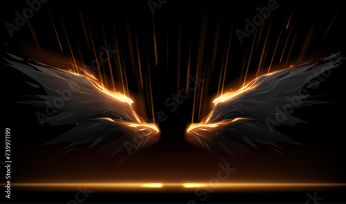 Black wings with fire and light effects
