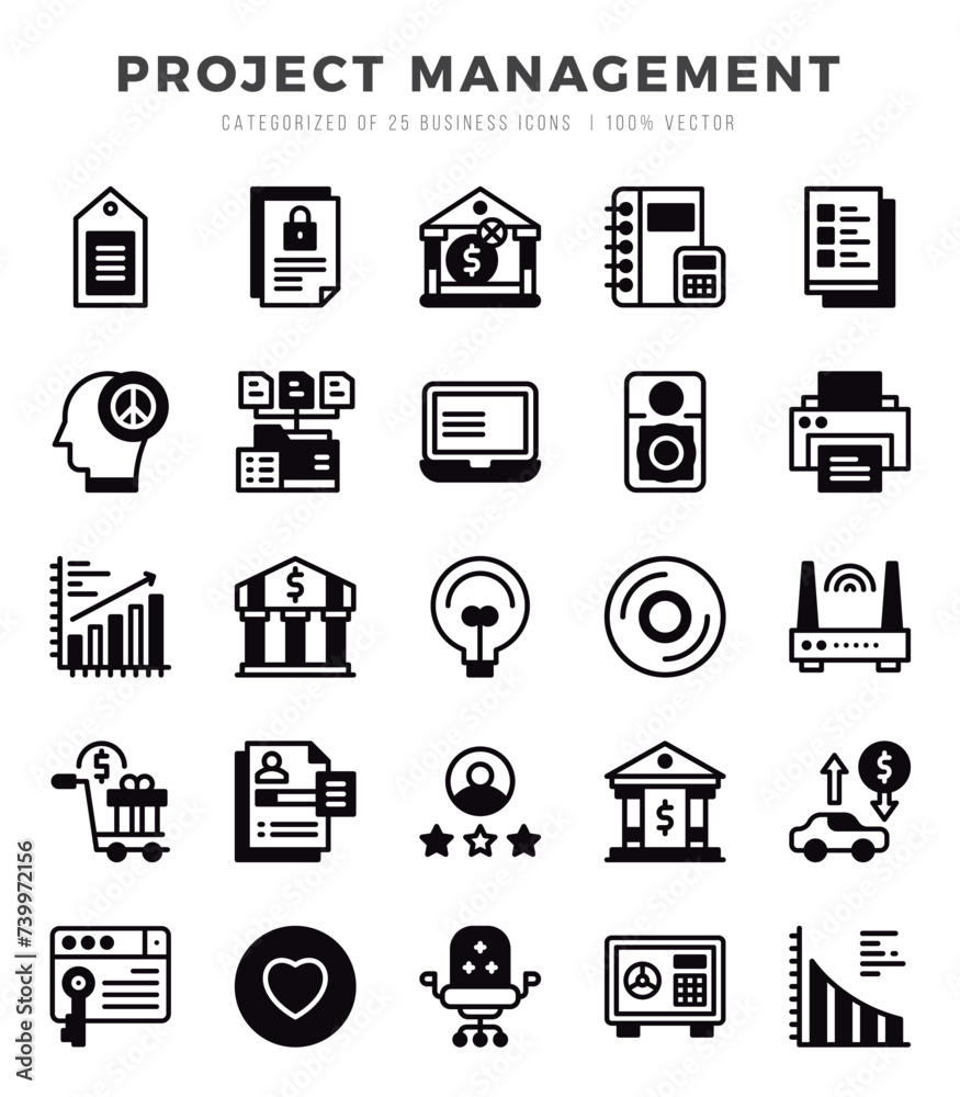 Project Management icons set for website and mobile site and apps.