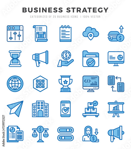 Business Strategy icons set. Collection of simple Two Color web icons.