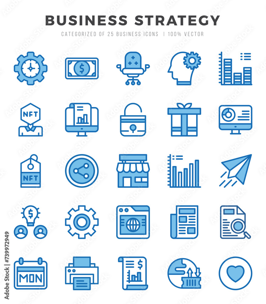 Collection of Business Strategy 25 Two Color Icons Pack. Collection of Business Strategy 25 Two Color Icons Pack.