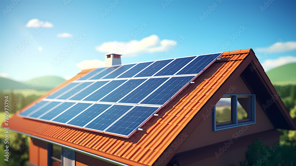 Fototapeta premium Large solar panel with bright sun on it