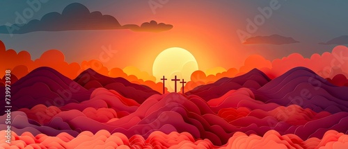 Easter Sunrise & Three Crosses Paper Cut

