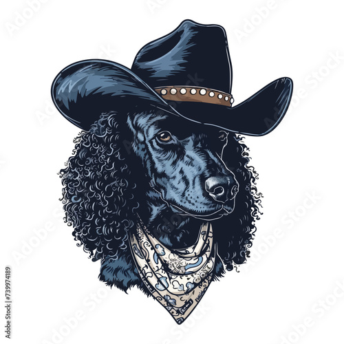 poodle dog Head wearing cowboy hat and bandana around neck photo
