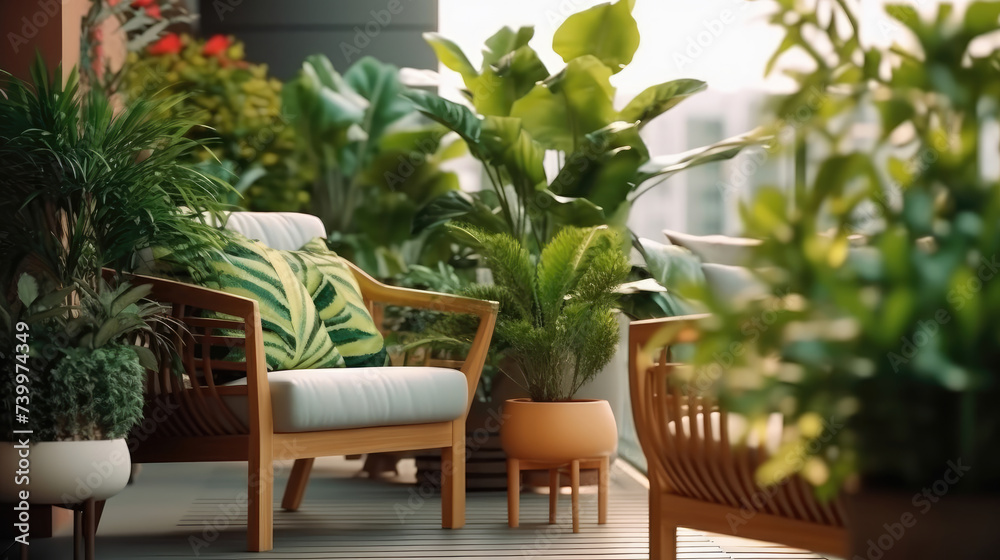 Cozy outdoor roof terrace and potted plants Cozy outdoor roof terrace and potted plants