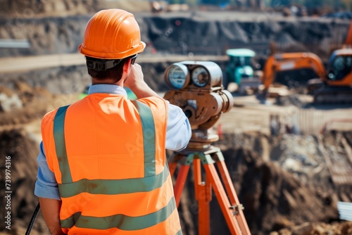 construction manager overlooking a theodolite at a new site