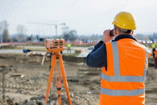 construction manager overlooking a theodolite at a new site