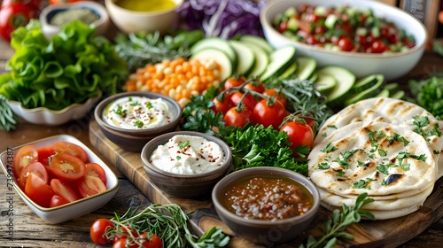 Colorful Assortment of Fresh Vegetables and Dips