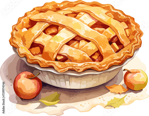 Apple pie watercolor paint collection collection. AI generated illustration.
