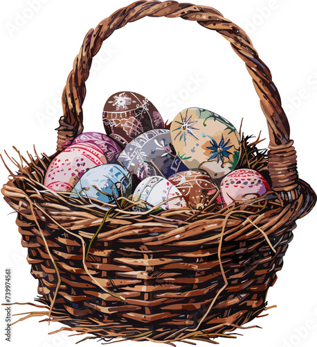 watercolor painting of easter egg on basket vector. AI generated illustration.
