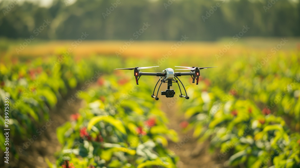 Quadcopter Drone Flying over Agricultural Fields