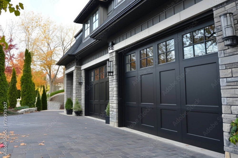 Modern Black Garage Doors with White Trim: Enhancing Your Exterior Design