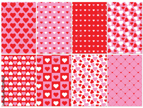 Set of seamless patterns with cute hearts vector Illustration