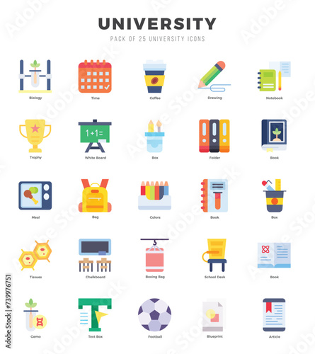 Simple Set of University Related Vector Flat Icons.