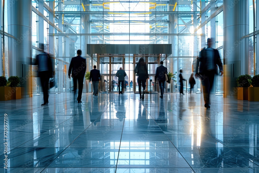 Businessman on move in bustling building corridor, symbolizing dynamic pace of business life capturing essence of professional rush and growth in urban setting ideal for concepts related Businessman on move in bustling building corridor, symbolizing dynamic pace of business life capturing essence of professional rush and growth in urban setting ideal for concepts related