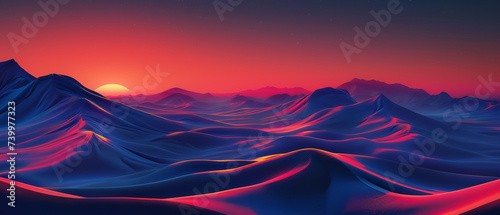 Abstract digital landscape with neon contours minimal and striking
