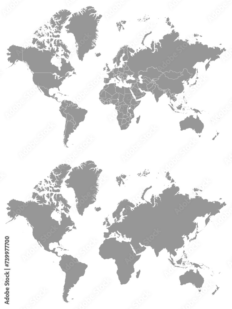 Obraz premium Detailed gray world map. Vector illustration.