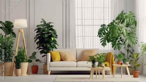 Minimalist living room with indoor plants