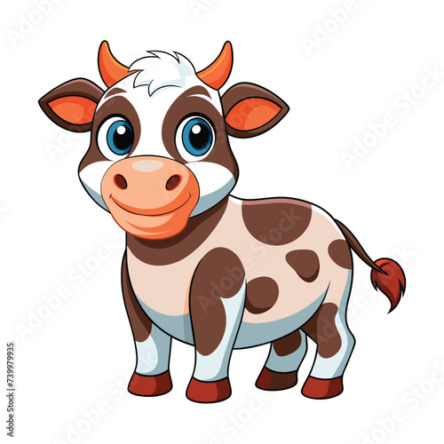 Vector of a cartoon cow standing alone on white.