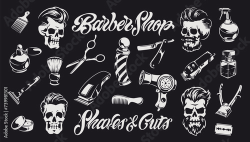 Barbershop vintage set logotypes monochrome