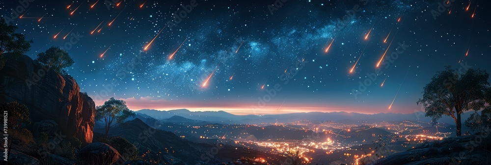 Artistic rendering of a night sky with constellations and shooting stars, Background Image, Background For Banner