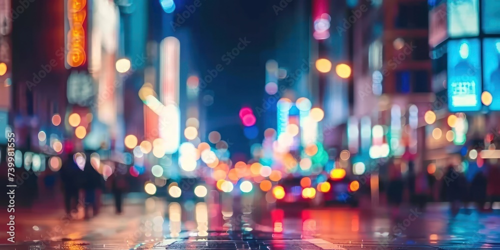 City streetscape at night capturing vibrant essence of urban travel busy road filled with motion by car lights lively scene of downtown life perfect for dynamic nature of city transportation