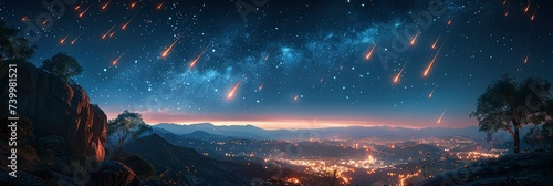 Artistic rendering of a night sky with constellations and shooting stars, Background Image, Background For Banner