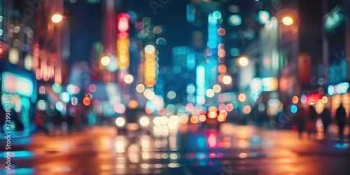 City streetscape at night capturing vibrant essence of urban travel busy road filled with motion by car lights lively scene of downtown life perfect for dynamic nature of city transportation photo