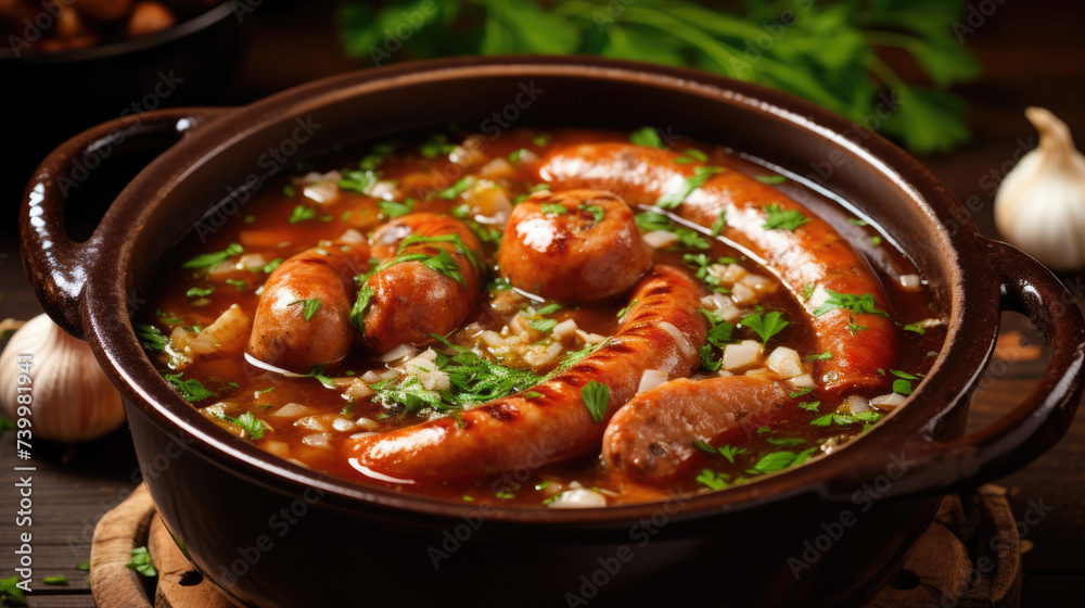 Traditional German Traditional soup boiled sausage Knakwurst Traditional German Traditional soup boiled sausage Knakwurst