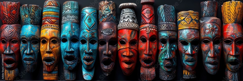 Colorful pattern of traditional African masks and art, Background Image, Background For Banner